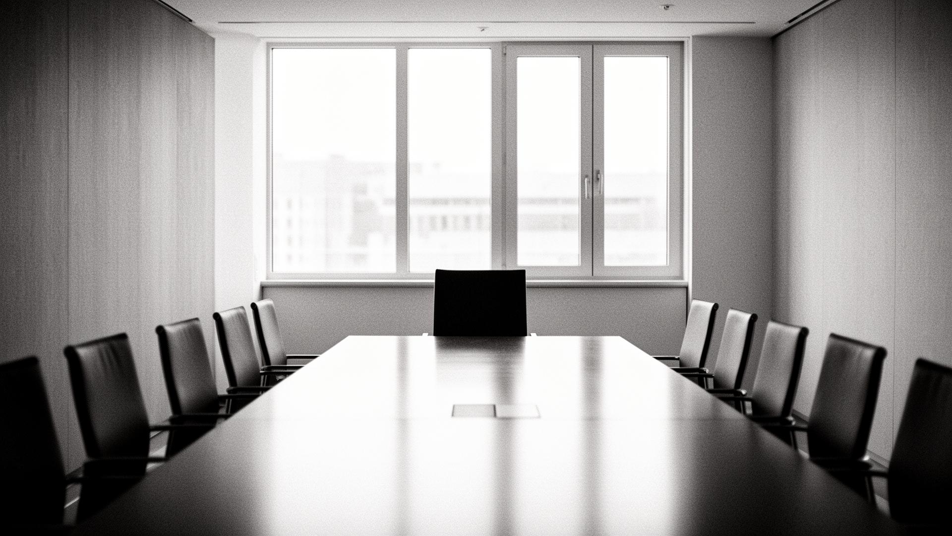 An empty boardroom — the room before the leader walks in