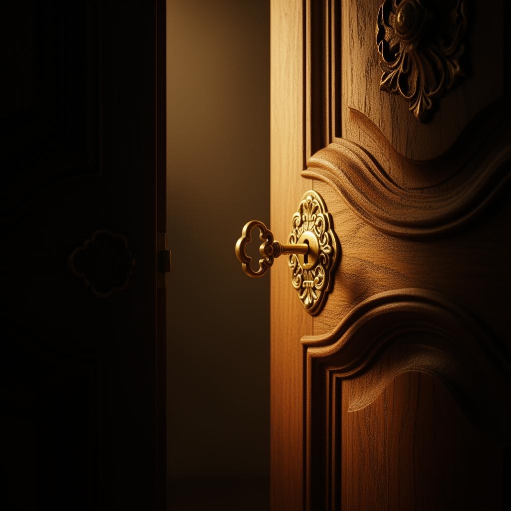 A key unlocking a door, symbolising the code to authentic leadership